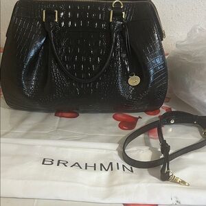 Brahmin Faye Glossy Black Embossed Satchel